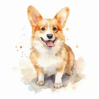 mignonne corgi. aquarelle illustration de une rouge chien. agrafe art sur blanc Contexte photo