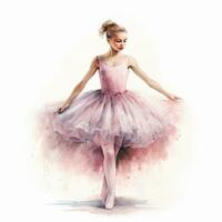 mignonne aquarelle illustration de une ballerine, rose tutu, pointe chaussures, plein longueur gracieux svelte fille photo