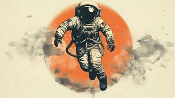 génératif ai, astronaute dans scaphandre, typographie ancien style photo