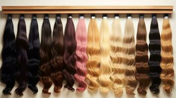 génératif ai, beauté salon cheveux extensions différent Couleur échantillons photo