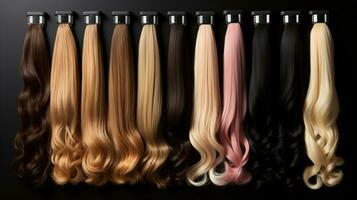 génératif ai, beauté salon cheveux extensions différent Couleur échantillons photo