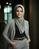 une professionnel musulman affaires femme. génératif ai photo
