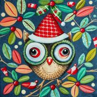 patchwork graphique coloré hibou pour Noël photo