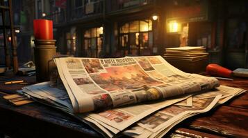 papier journal avec le dernier monde nouvelles, impression médias photo