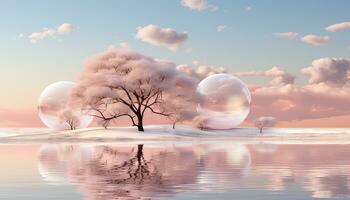 circulaire merveille avec rose des nuages et des arbres ai généré photo