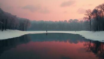 circulaire merveille avec rose des nuages et des arbres ai généré photo