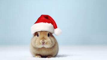 mignonne lapin avec Noël chapeau isolé sur le minimaliste Contexte photo