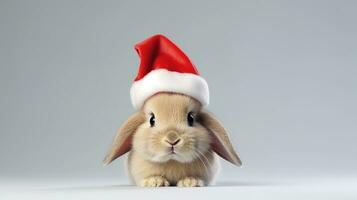 mignonne lapin avec Noël chapeau isolé sur le minimaliste Contexte photo