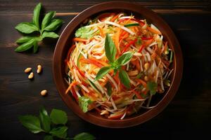 thaïlandais nourriture som tour, épicé vert Papaye salade.top vue ai généré photo