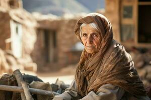 vieux arabe village vieux femme. produire ai photo