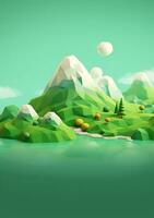 dessin animé style paysage avec herbe et des nuages ai généré photo