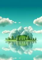 dessin animé style paysage avec herbe et des nuages ai généré photo