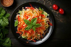 thaïlandais nourriture som tour, épicé vert Papaye salade.top vue ai généré photo