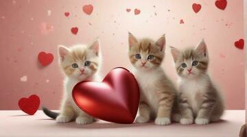 mignonne chatons en jouant contre la Saint-Valentin journée ambiance Contexte avec espace pour texte, Contexte image, ai généré photo