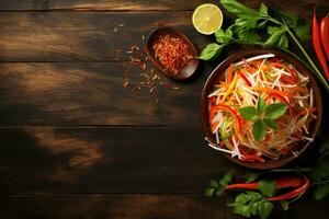 thaïlandais nourriture som tour, épicé vert Papaye salade.top vue ai généré photo