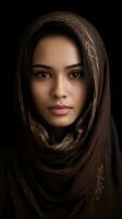 magnifique indonésien femelle portrait, Contexte image, verticale format, génératif ai photo