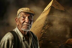 précieux ancien égyptien pyramide vieux homme. produire ai photo