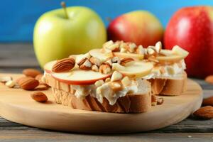 tranche de Frais Pomme avec cacahuète beurre. produire ai photo