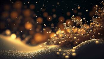 Noël guirlande bokeh lumières plus de d'or bleu Contexte ai généré photo