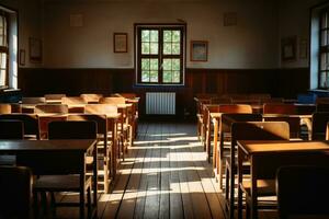 un vide classe d'école avec une effacé board.ai génératif photo