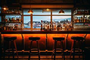 une magnifique bar dans foncé lumière avec une étourdissant vue.ai génératif photo