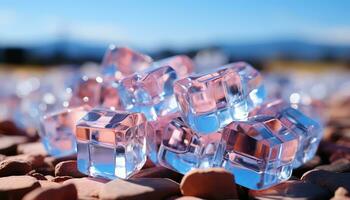 la glace cubes dans délicat bleu ciel et Orange ai généré photo