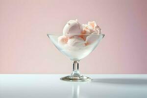 rose la glace crème dans une verre bol sur le table minimalisme style. haute qualité. ai génératif photo