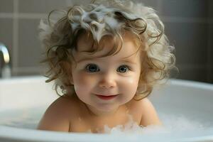 mignonne bébé dans baignoire. haute qualité. ai génératif photo