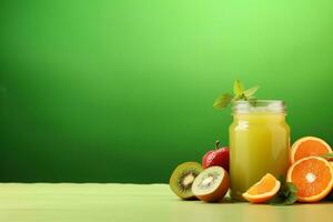 fruit jus sur une vert arrière-plan, ai généré photo