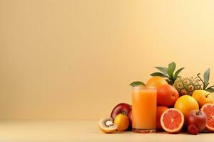 fruit jus sur une beige arrière-plan, ai généré photo