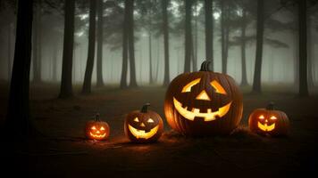 Halloween Contexte. jack o lanterne contre le toile de fond de une mystique Château et une sombre forêt. ai généré photo