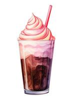 aquarelle dessin, fraise Milk-shake dans une verre verre. illustration dans ancien style. ai généré photo