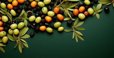 beaucoup Olives, Haut vue - ai généré image photo