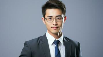 asiatique homme d'affaire avec des lunettes dans une studio environnement photo. génératif ai photo