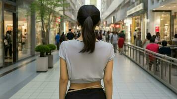 Jeune asiatique femme en marchant dans une rue. génératif ai photo