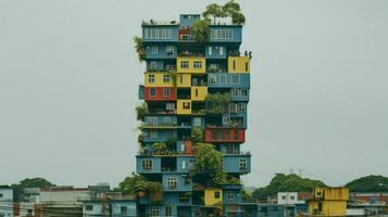 coloré empilés appartement bâtiment. génératif ai photo