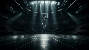 basketball Aller par le panier sur noir arrière-plan, détail tir. génératif ai photo