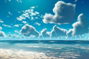 bleu ciel et blanc des nuages fermer avec avion océan ai génératif photo