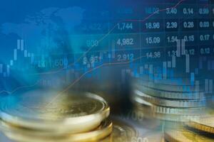 Stock marché investissement commerce financier, pièce de monnaie, la finance affaires tendance Les données Contexte. photo