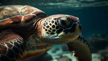 une magnifique mer tortue nager dans le bleu sous-marin monde généré par ai photo