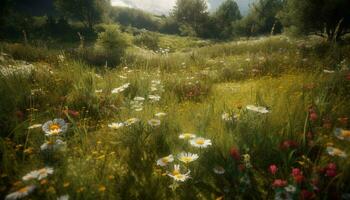 magnifique Prairie de fleurs sauvages dans le été, vibrant couleurs partout généré par ai photo