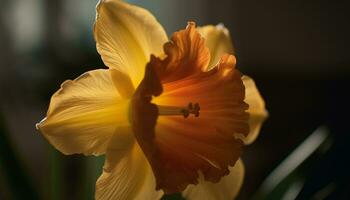 proche en haut de une vibrant Jaune orchidée, une symbole de élégance généré par ai photo