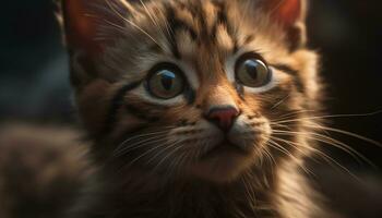 mignonne chaton avec duveteux fourrure, regarder avec Jaune yeux généré par ai photo