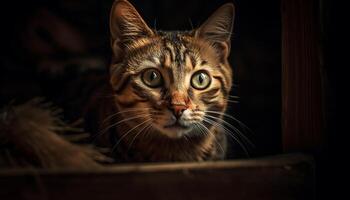 mignonne chaton séance, en regardant, duveteux fourrure, espiègle, à la recherche à caméra généré par ai photo