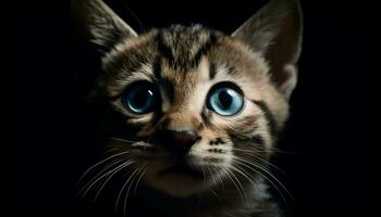 mignonne chaton en regardant, espiègle et curieux, duveteux fourrure, bleu yeux généré par ai photo