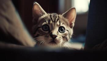 mignonne chaton séance, en regardant, duveteux, espiègle, douceur, beauté, confortable, en plein air généré par ai photo