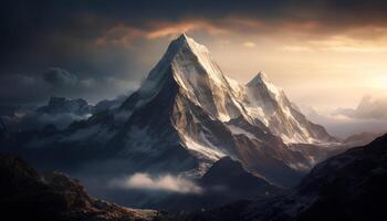 majestueux Montagne culminer, la nature beauté, panoramique paysage, neige plafonné aventure généré par ai photo