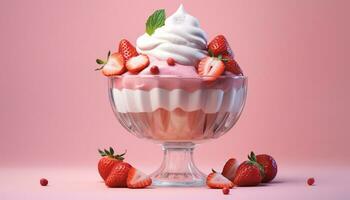 fraise dessert, gourmet nourriture, Frais baie, été la glace crème généré par ai photo