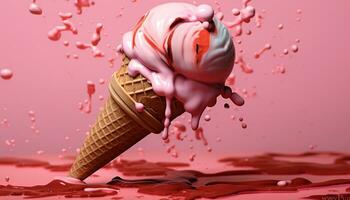 abstrait la glace crème cône avec fraise, chocolat, et framboise les saveurs généré par ai photo