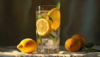 Frais limonade sur une en bois tableau, trempe été la soif généré par ai photo